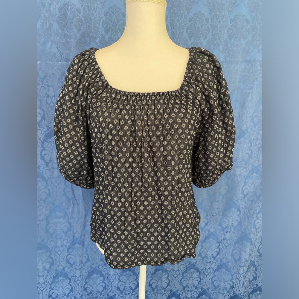 Navy puff sleeve peasant blouse